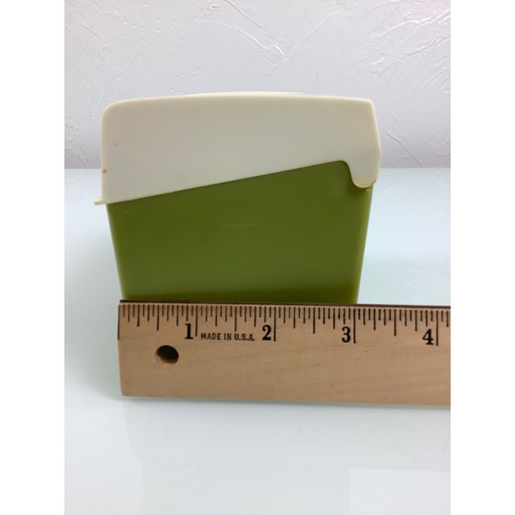RARE VTG 1970s Retro Daisy Flowers green plastic Flip top Recipe Card box - Picture 9 of 12